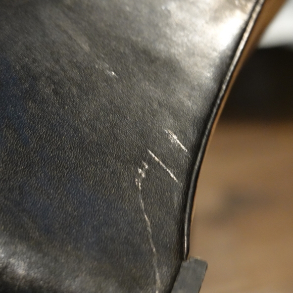 JEAN-MICHEL CAZABAT Rouched Black Leather Open-toe Wedge Shoe Bootie, size 38 - Picture 7 of 12